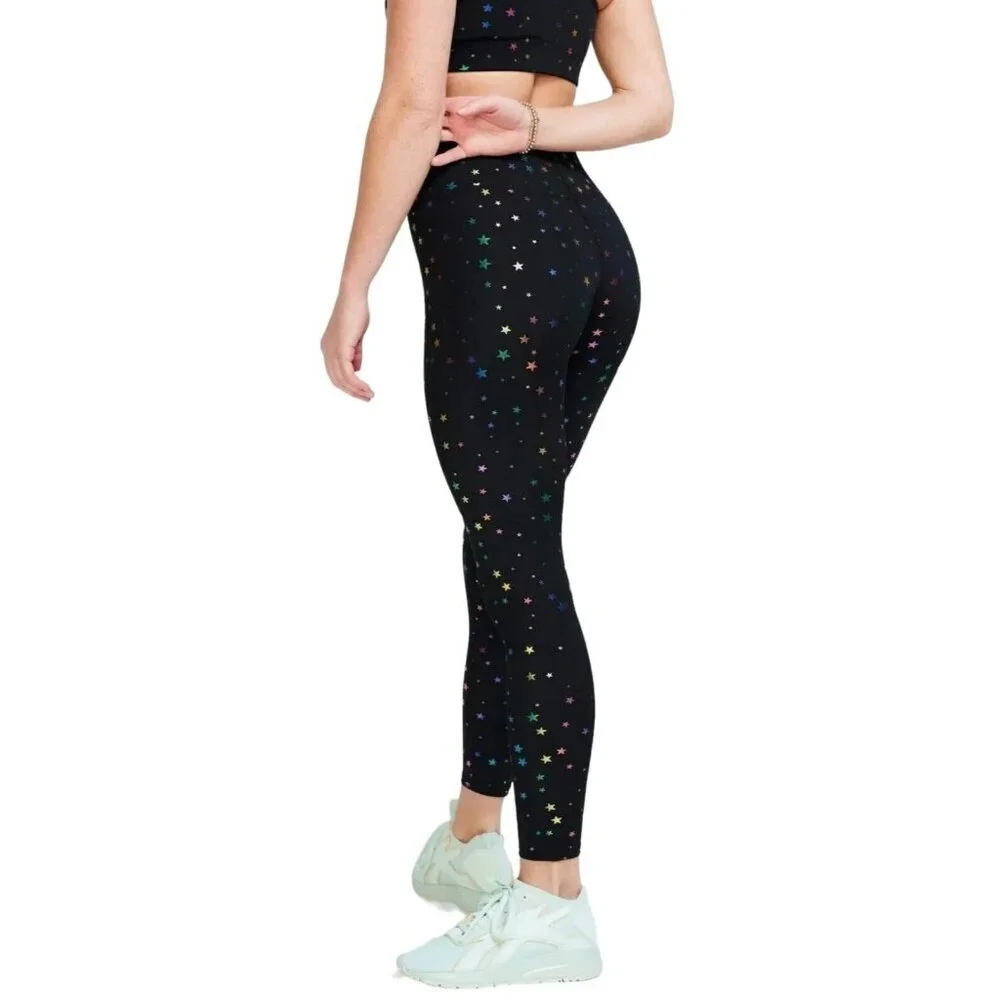 Terez Womens Plus Size 2X Black Mini Star Foil Print Wide Waistband Leggings NEW